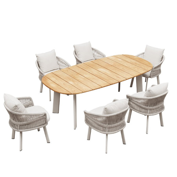 Seven Piece Solid Wood Dining Set with Six Chairs for Farmhouse Kitchen Gatherings and Meals