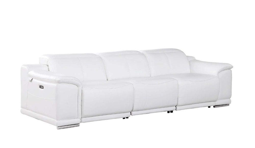 HomeRoots 107 Inch Italian Leather Power Reclining Sofa with Usb Charging for Living Room 720282