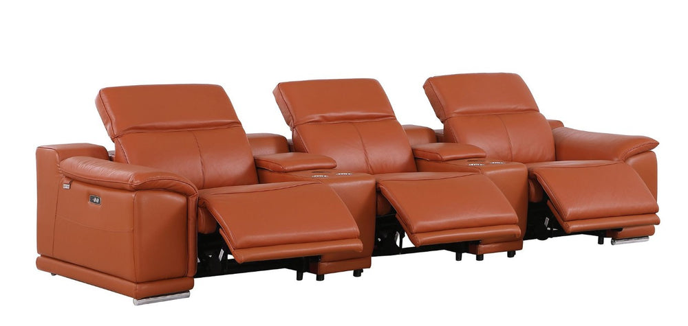 HomeRoots 134 Inch Italian Leather Reclining Sofa with Usb Wireless Charging and Hidden Storage 720294