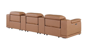 134 Inch Italian Leather Reclining Sofa with Usb Charging and Built-in Storage Compartments