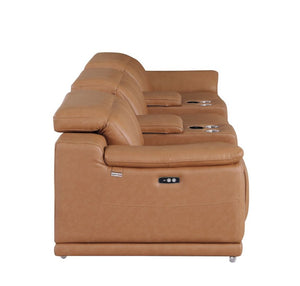 134 Inch Italian Leather Reclining Sofa with Usb Charging and Built-in Storage Compartments