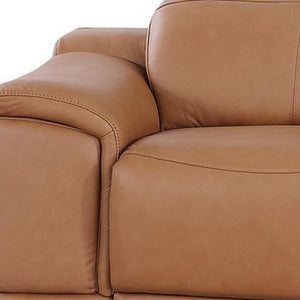 134 Inch Italian Leather Reclining Sofa with Usb Charging and Built-in Storage Compartments