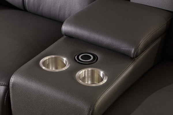 134 Inch Italian Leather Power Reclining Sofa with Usb Charging and Hidden Storage Console