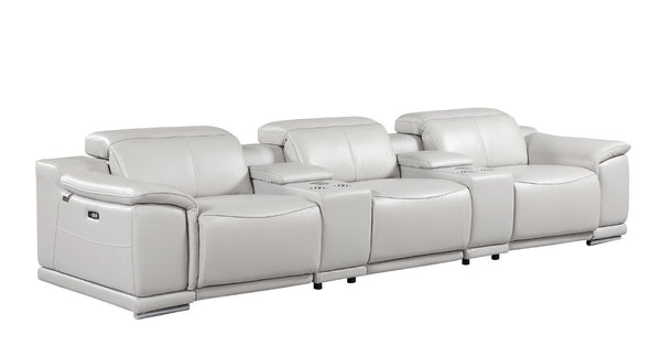 134 Inch Italian Leather Power Reclining Sofa with Usb Charging and Hidden Storage Console
