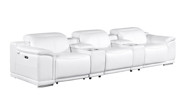 134 Inch Italian Leather Power Reclining Sofa with Usb Charging and Hidden Storage Console