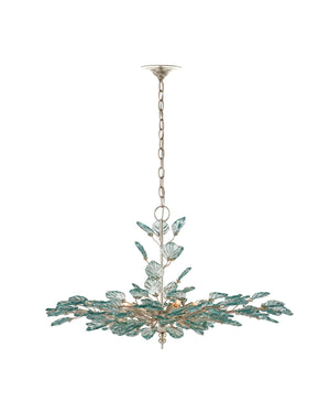 Currey & Company Baobab Medium Silver Chandelier - Elegant Biophilic Design With Recycled Glass Leaves & Dimmable Light Blue Recycled Glass ,Wrought Iron 9000-1293-currey-company