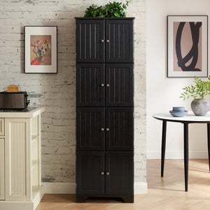 English Elm 72.4" Tall Storage Cabinet with 8 Doors and 4 Shelves, Oak Finish Large Freestanding Organizer for Home Black W2275P292651