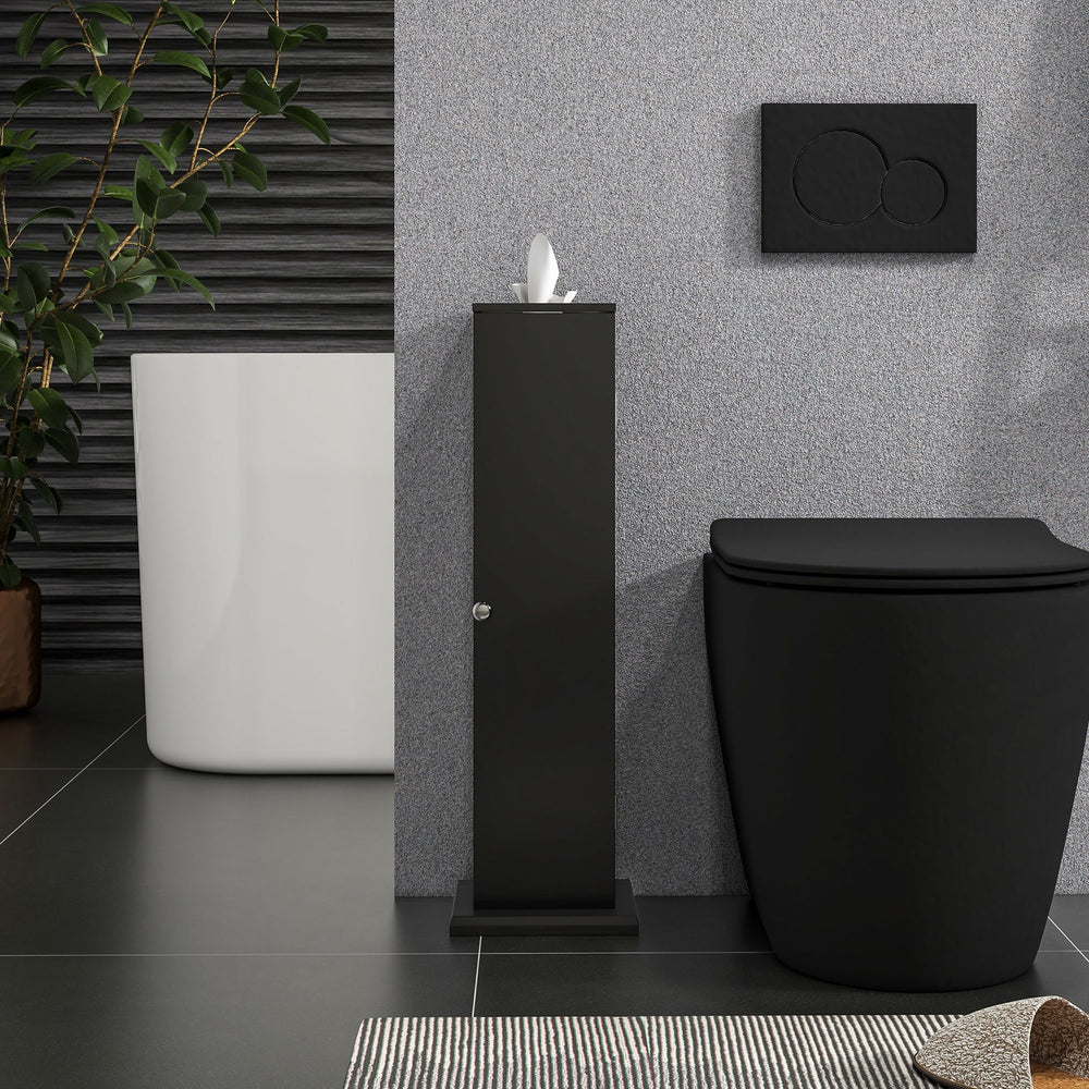 English Elm HOMCOM Modern Corner Toilet Paper Tower Cabinet with Hidden Screw Design and Magnetic Door Lock Black W2225P217011