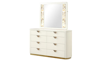 English Elm La Pierre Luxurious 4 Pc King Upholstered Bedroom Set With Gold Accents And Ambient Lighting B009S02121