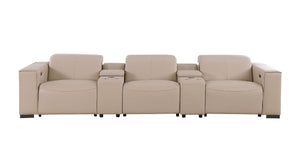136 Inch Top Grain Leather Power Reclining Sofa with Usb Wireless Charging and Storage
