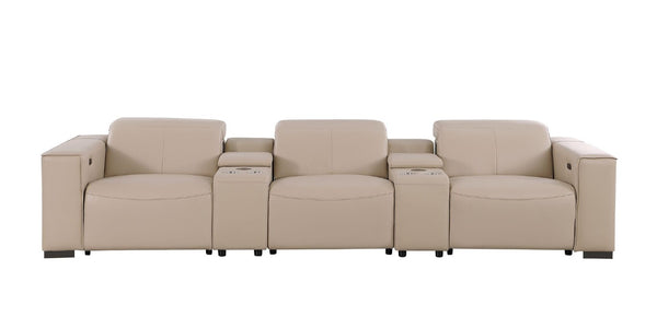 136 Inch Top Grain Leather Power Reclining Sofa with Usb Wireless Charging and Storage