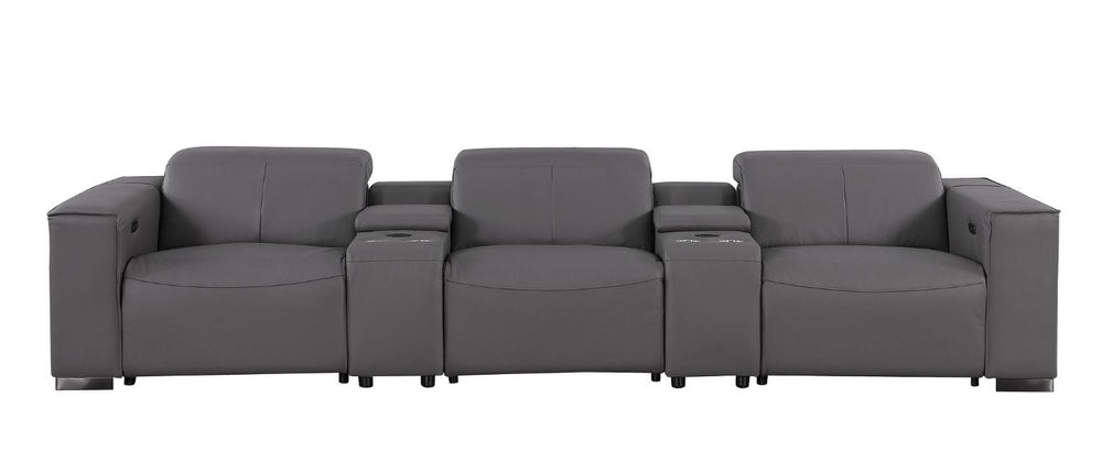 136 Inch Top Grain Leather Power Reclining Sofa with Usb Wireless Charging and Storage
