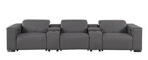 136 Inch Top Grain Leather Power Reclining Sofa with Usb Wireless Charging and Storage