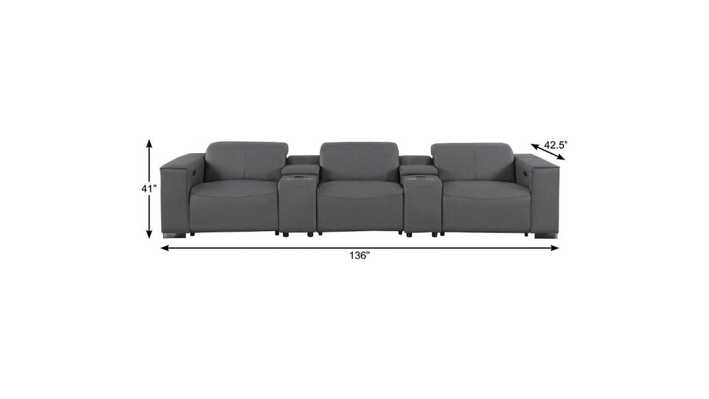 136 Inch Top Grain Leather Power Reclining Sofa with Usb Wireless Charging and Storage