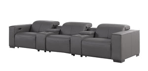 136 Inch Top Grain Leather Power Reclining Sofa with Usb Wireless Charging and Storage