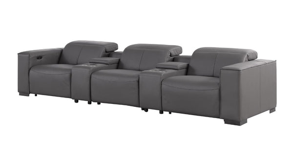 136 Inch Top Grain Leather Power Reclining Sofa with Usb Wireless Charging and Storage
