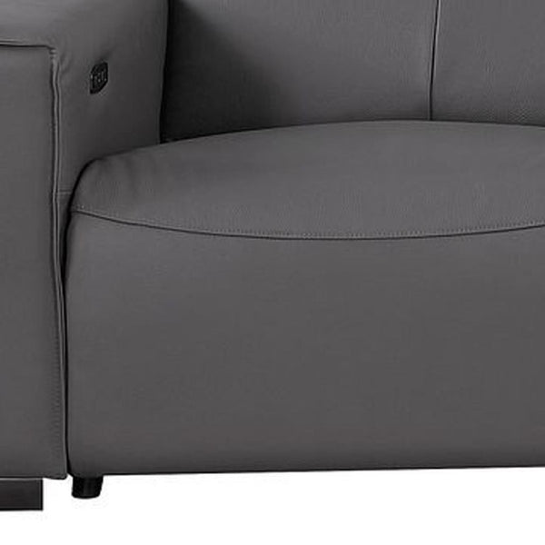 136 Inch Top Grain Leather Power Reclining Sofa with Usb Wireless Charging and Storage