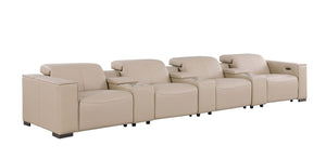 179 Inch Top Grain Leather Reclining Sofa with Usb Charging Ports and Hidden Storage Compartment