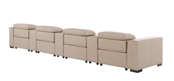 179 Inch Top Grain Leather Reclining Sofa with Usb Charging Ports and Hidden Storage Compartment