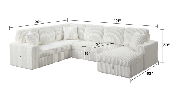 English Elm Grande Modern Sectional Sofa with Sleeper, Built-In Storage & USB Charging — Plush Contemporary Comfort Cream B009S01922