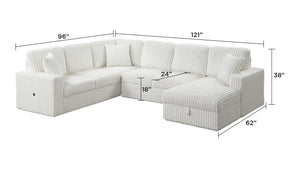 English Elm Grande Cream Upholstered Sectional Sleeper Sofa with Storage and Usb Charging Ports B009S01445