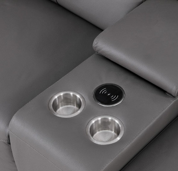 179 Inch Top Grain Leather Reclining Sofa with Usb Charging Ports and Hidden Storage Compartment