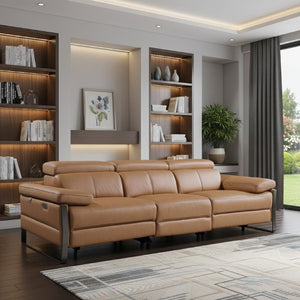 104 Inch Italian Leather Power Reclining Sofa with Usb Charging Living Room