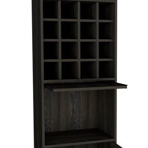 English Elm Illinois Bar Cabinet with 16 Bottle Cubbies, Glass Rack for 8, Cabinet & Open Shelf — Stylish, Ergonomic Storage B128S00031