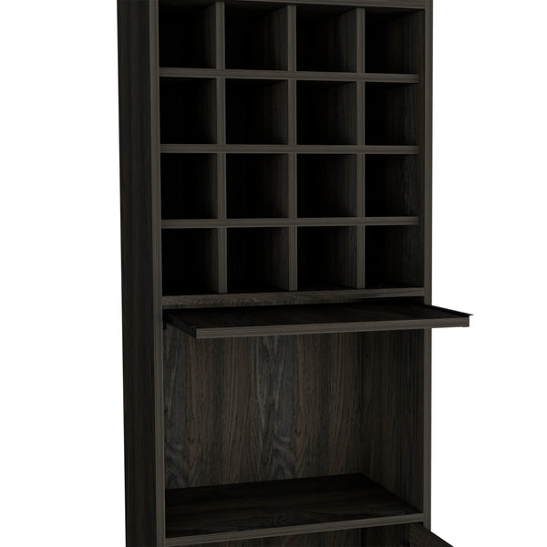 English Elm Illinois Bar Cabinet with 16 Bottle Cubbies, Glass Rack for 8, Cabinet & Open Shelf — Stylish, Ergonomic Storage B128S00031