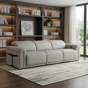 100 Inch Italian Leather Power Reclining Sofa with Usb Charging for Modern Living Rooms