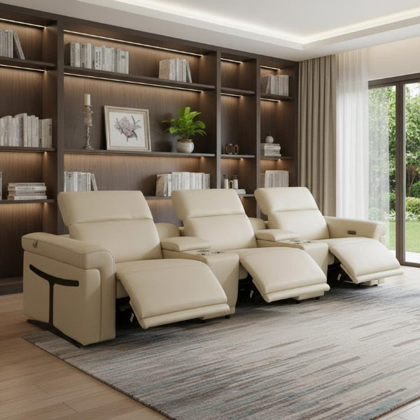 126 Inch Italian Leather Reclining Sofa with Usb Wireless Charging and Hidden Storage Console