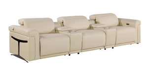 126 Inch Italian Leather Reclining Sofa with Usb Wireless Charging and Hidden Storage Console