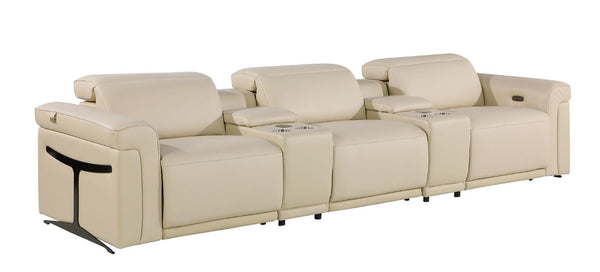 126 Inch Italian Leather Reclining Sofa with Usb Wireless Charging and Hidden Storage Console