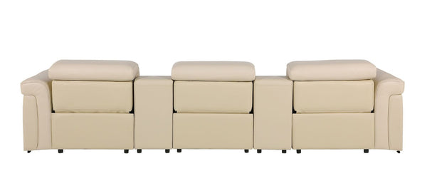126 Inch Italian Leather Reclining Sofa with Usb Wireless Charging and Hidden Storage Console