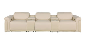 126 Inch Italian Leather Reclining Sofa with Usb Wireless Charging and Hidden Storage Console