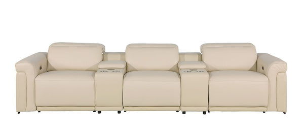 126 Inch Italian Leather Reclining Sofa with Usb Wireless Charging and Hidden Storage Console