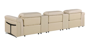 126 Inch Italian Leather Reclining Sofa with Usb Wireless Charging and Hidden Storage Console