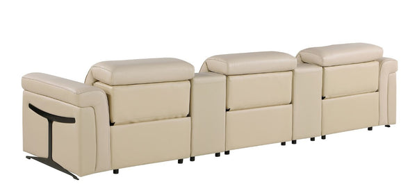 126 Inch Italian Leather Reclining Sofa with Usb Wireless Charging and Hidden Storage Console