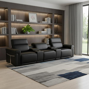 126 Inch Italian Leather Reclining Sofa with Usb Wireless Charging and Hidden Storage Console