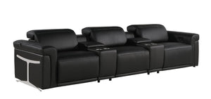 126 Inch Italian Leather Reclining Sofa with Usb Wireless Charging and Hidden Storage Console