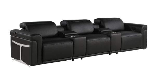126 Inch Italian Leather Reclining Sofa with Usb Wireless Charging and Hidden Storage Console