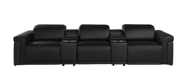 126 Inch Italian Leather Reclining Sofa with Usb Wireless Charging and Hidden Storage Console
