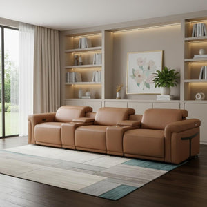 126 Inch Italian Leather Power Reclining Sofa with Usb Charging and Hidden Storage