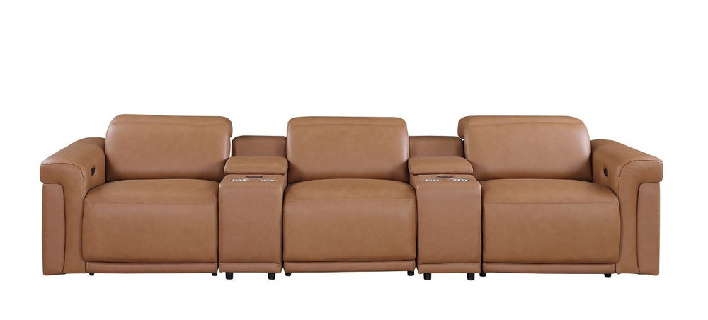 HomeRoots 126 Inch Italian Leather Power Reclining Sofa with Usb Charging and Hidden Storage 720366