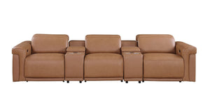 HomeRoots 126 Inch Italian Leather Power Reclining Sofa with Usb Charging and Hidden Storage 720366
