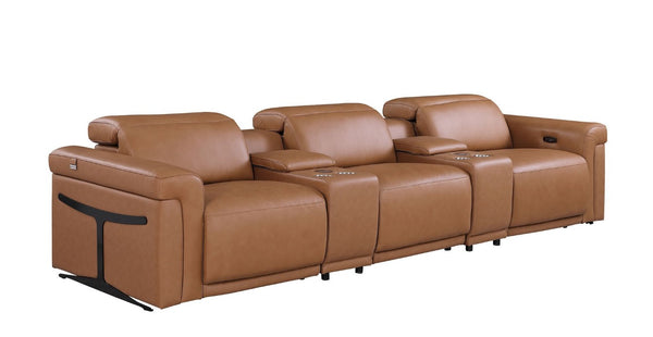 126 Inch Italian Leather Power Reclining Sofa with Usb Charging and Hidden Storage