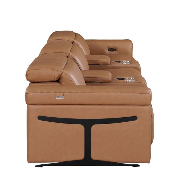126 Inch Italian Leather Power Reclining Sofa with Usb Charging and Hidden Storage