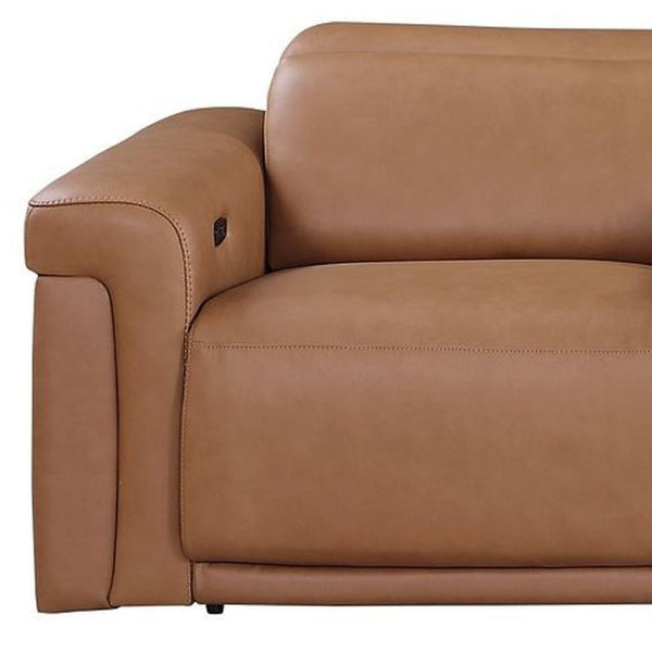 126 Inch Italian Leather Power Reclining Sofa with Usb Charging and Hidden Storage