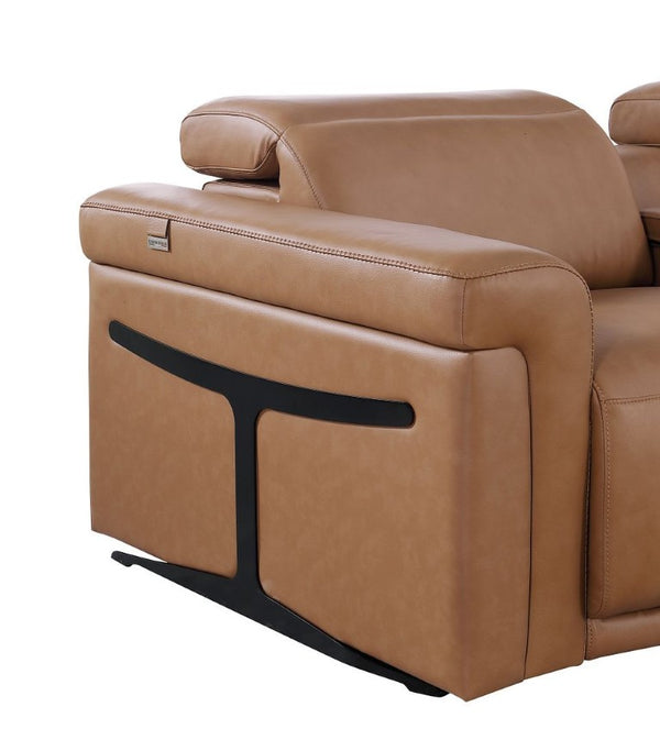 126 Inch Italian Leather Power Reclining Sofa with Usb Charging and Hidden Storage