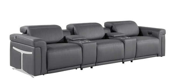 126 Inch Italian Leather Reclining Sofa with Usb Wireless Charging and Hidden Storage Console
